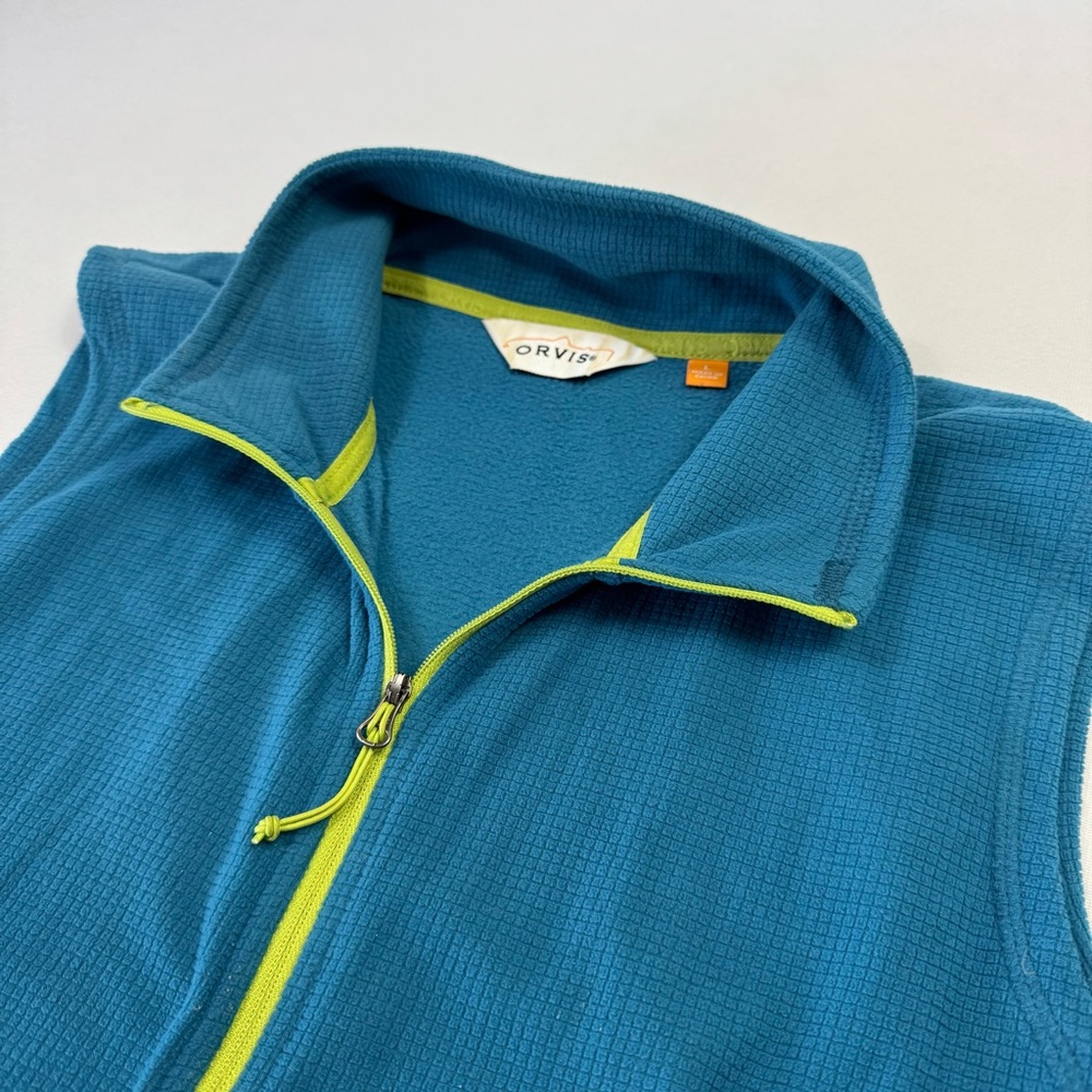 Orvis Women’s Fleece Jacket Vest Full Zip Waffle-Knit Polyester‎ Blue Large